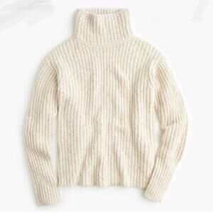 J.Crew Point Sur Sweater Women Small Cream Marled Cropped Turtleneck Cotton Knit